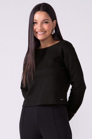 Blusa Feminina Manga Longa Moletom Marialícia Preto