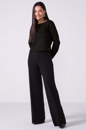 Blusa Feminina Manga Longa Moletom Marialícia Preto