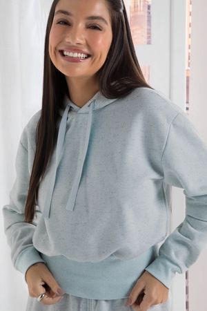 Blusão Feminino Comfy Moletom Com Capuz Marialícia Azul
