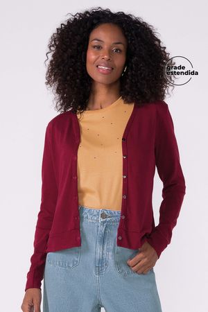 Cardigan Feminino Malha Tricô Clássico Marialícia Vermelho