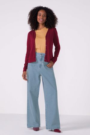 Cardigan Feminino Malha Tricô Clássico Marialícia Vermelho