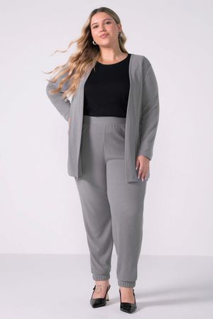 Cardigan Feminino Alongado Canelado Marialícia Cinza