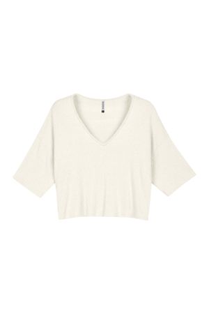 Blusa Feminina Comfy Canelada Decote V Marialícia Bege