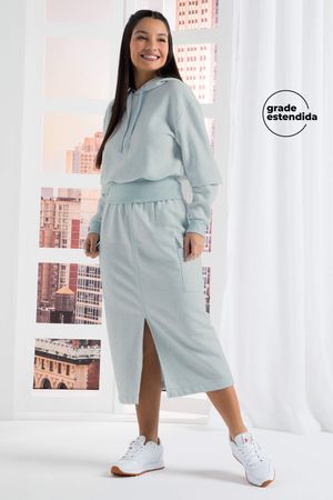 Saia Midi Feminina Comfy Moletom Marialícia Azul