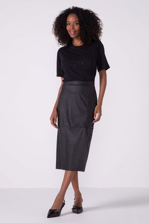 Blusa Feminina Minimalista Strass Marialícia Preto