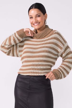 Blusão Tricot Feminino Gola Alta Marialícia Marrom