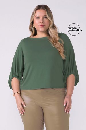 Blusa Feminina Manga Bufante Lisa Marialícia Verde