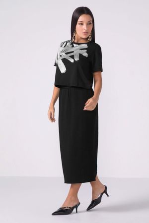 Saia Midi Feminina Tricot Marialícia Preto