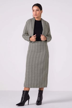 Saia Midi Feminina Tweed Xadrez Marialícia Preto