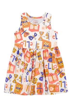 Vestido Infantil Menina Cotton Estampado Elian Bege