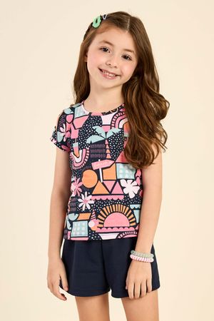 Conjunto Infantil Menina Curto Blusa e Short Elian Azul