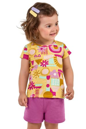 Conjunto Infantil Menina Curto Blusa e Short Elian Amarelo