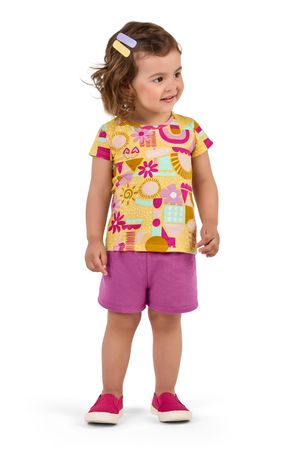 Conjunto Infantil Menina Curto Blusa e Short Elian Amarelo