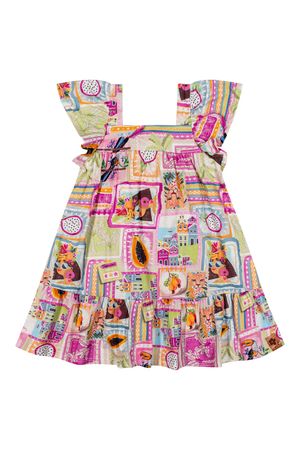Vestido Infantil Menina Estampa Tropical Elian Bege