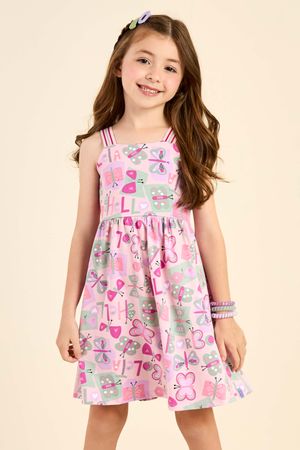 Vestido Infantil Menina Borboletas Elian Rosa