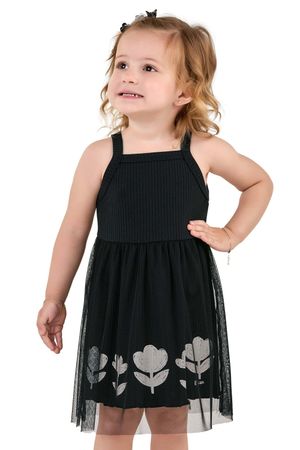 Vestido Infantil Menina Floral Tule Elian Preto