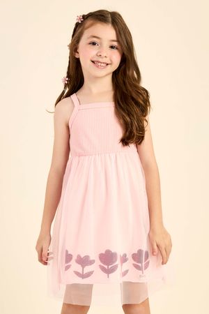 Vestido Infantil Menina Floral Tule Elian Rosa