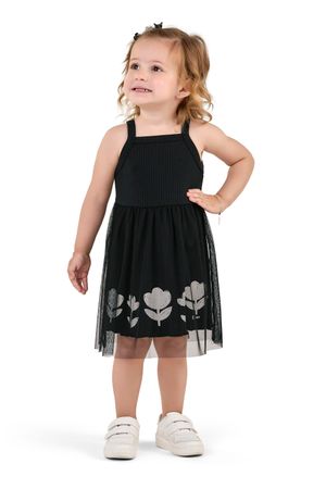 Vestido Infantil Menina Floral Tule Elian Preto
