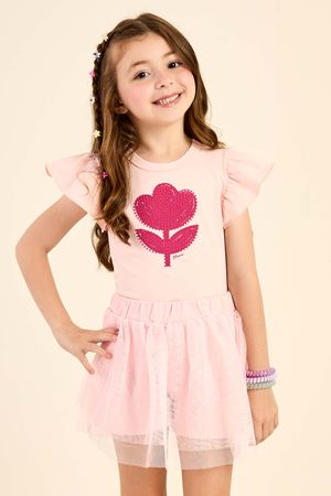 Conjunto Infantil Menina Blusa e Saia Tule Elian Rosa