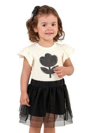 Conjunto Infantil Menina Blusa e Saia Tule Elian Bege