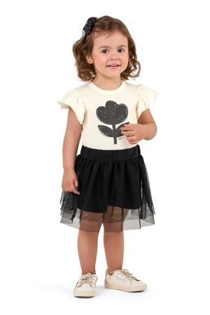 Conjunto Infantil Menina Blusa e Saia Tule Elian Bege