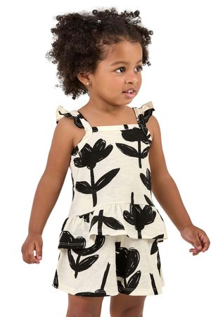 Conjunto Infantil Menina Floral Bicolor Elian Bege