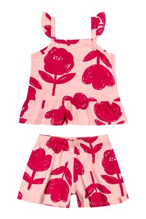 Conjunto Infantil Menina Floral Bicolor Elian Rosa