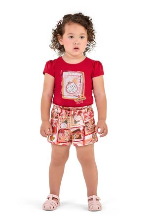 Conjunto Infantil Menina Tropical Mood Elian Vermelho