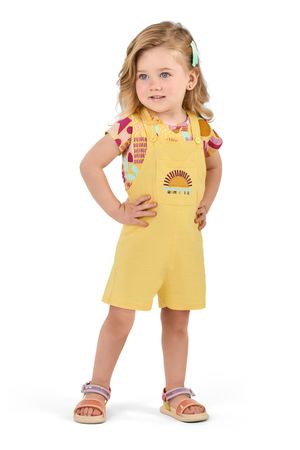Conjunto Infantil Menina Jardineira Verão Elian Amarelo