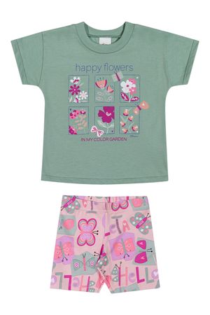 Conjunto Infantil Menina Flores Felizes Elian Verde