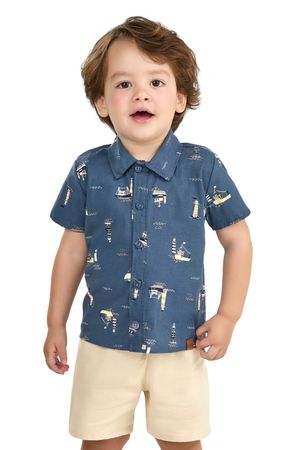 Conjunto Infantil Menino Camisa Barcos Elian Azul