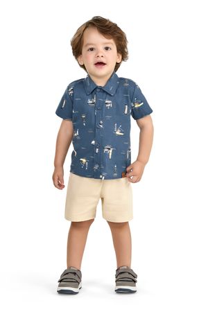 Conjunto Infantil Menino Camisa Barcos Elian Azul