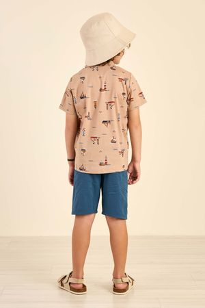 Conjunto Infantil Menino Camisa Barcos Elian Marrom
