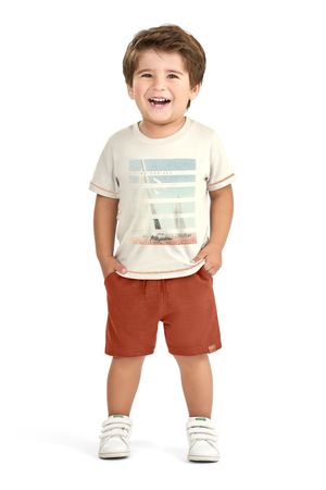 Conjunto Infantil Menino Bermuda Moletom Elian Bege