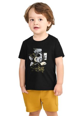 Conjunto Infantil Menino Bermuda Com Bolsos Elian Preto