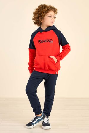 Conjunto Infantil Menino Blusão Bicolor Elian Vermelho