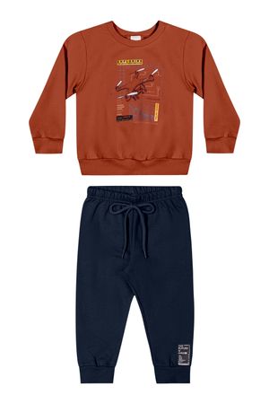 Conjunto Infantil Menino Blusão e Calça Elian Marrom