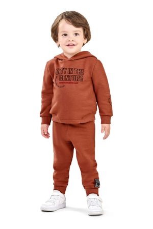 Conjunto Infantil Menino Moletom com Capuz Elian Marrom