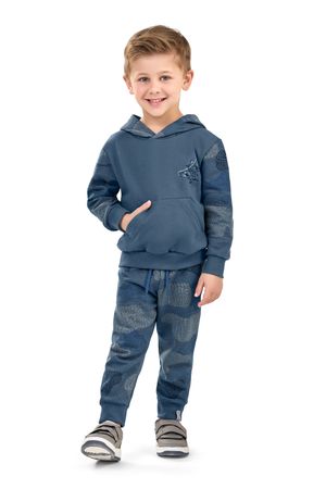 Conjunto Infantil Menino Camuflado com Capuz Elian Azul