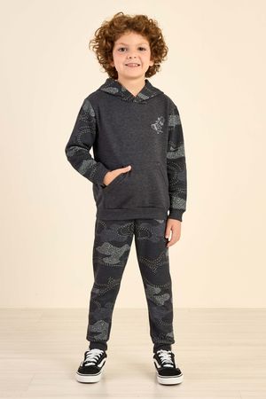 Conjunto Infantil Menino Camuflado com Capuz Elian Cinza