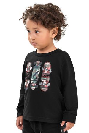 Camiseta Infantil Menino Manga Longa Skates Elian Preto