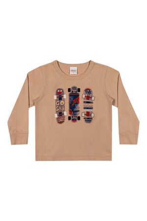 Camiseta Infantil Menino Manga Longa Skates Elian Marrom