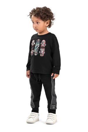 Calça Infantil Menino Moletom Com Recortes Elian Preto
