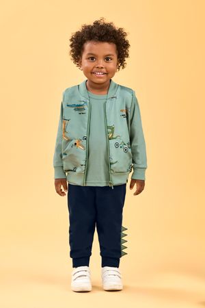 Conjunto Infantil Menino Colete Crocodilos Elian Verde