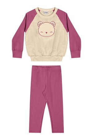 Conjunto Infantil Menina Blusão Pelúcia Elian Bege