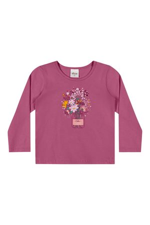 Blusa Infantil Menina Manga Longa Flores Elian Roxo