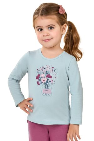 Blusa Infantil Menina Manga Longa Flores Elian Azul