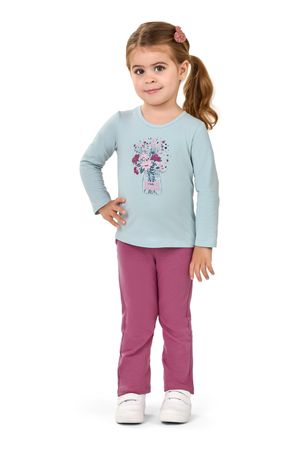 Blusa Infantil Menina Manga Longa Flores Elian Azul