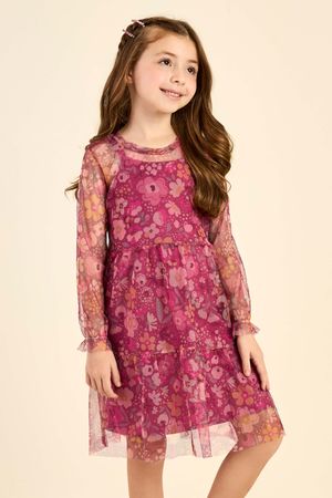 Vestido Infantil Menina Tule Floral Elian Rosa