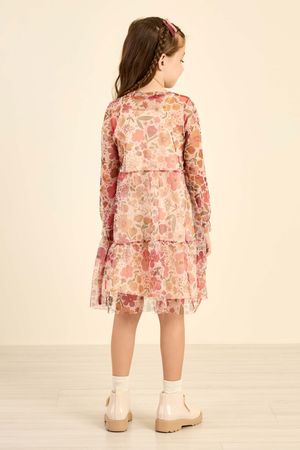 Vestido Infantil Menina Tule Floral Elian Bege